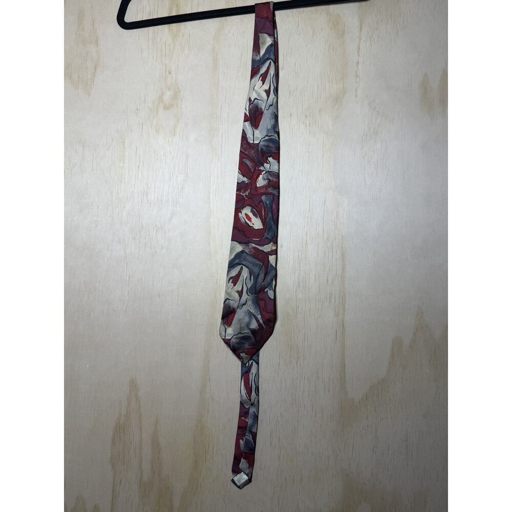 Pierre Balmain 100% Silk Tie Floral Abstract Burgundy Gray Luxury Necktie